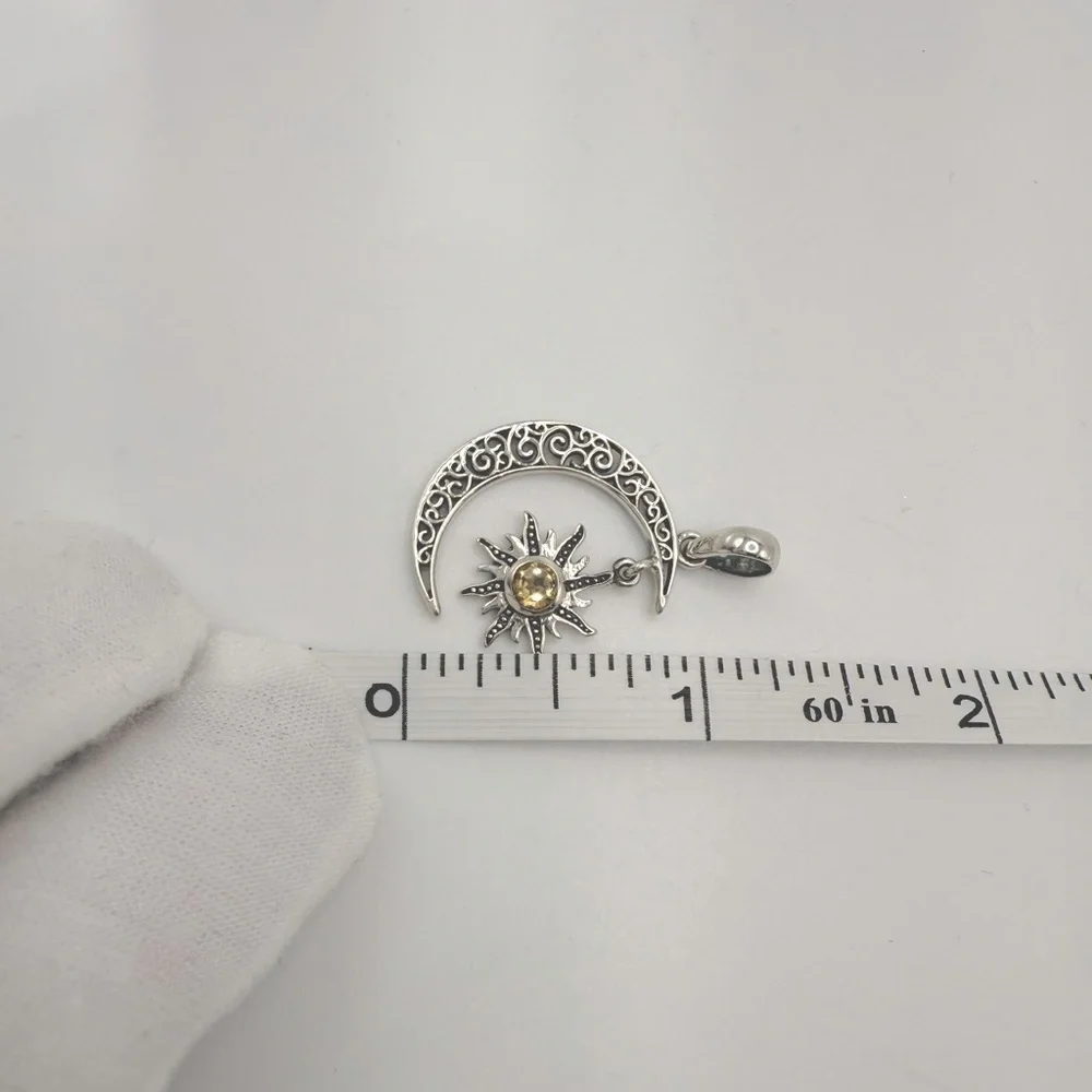 Genuine Citrine .925 Sterling Silver Moon Pendant - Picture 9 of 10